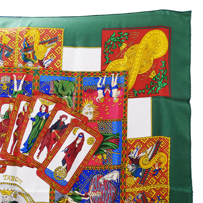 HERMES エルメス カレ90 LE TAROT タロットカード スカーフ グリーン マルチカラー シルク レディース 【中古】