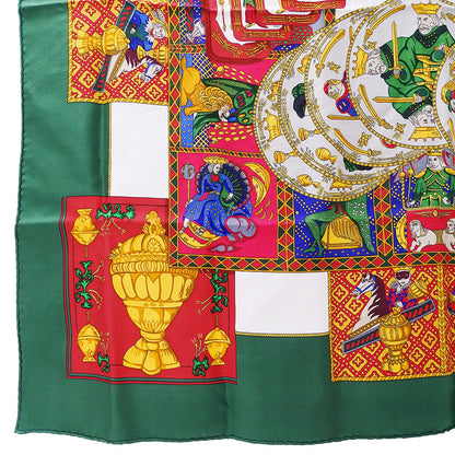 HERMES エルメス カレ90 LE TAROT タロットカード スカーフ グリーン マルチカラー シルク レディース 【中古】