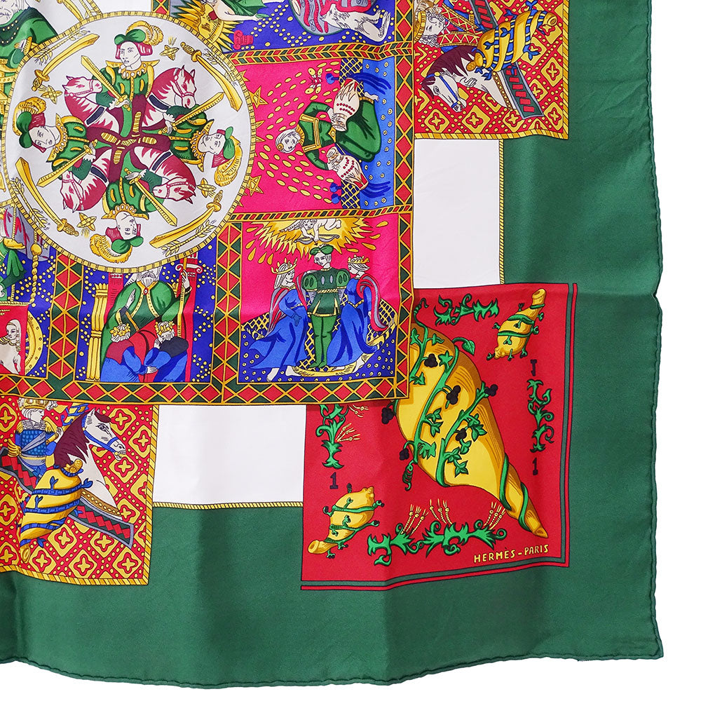 HERMES エルメス カレ90 LE TAROT タロットカード スカーフ グリーン マルチカラー シルク レディース 【中古】