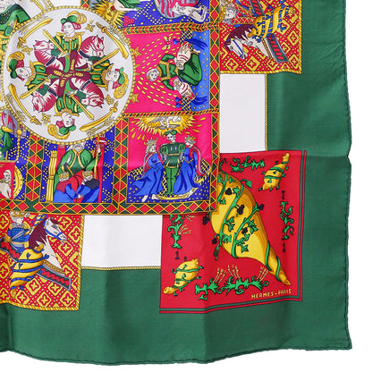 HERMES エルメス カレ90 LE TAROT タロットカード スカーフ グリーン マルチカラー シルク レディース 【中古】