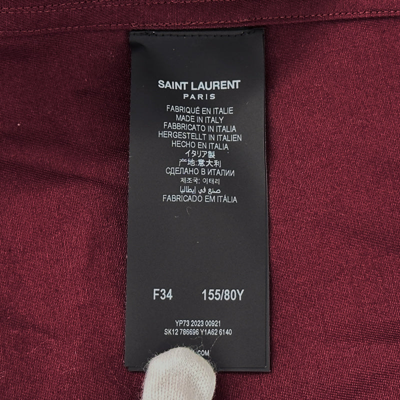 SAINT LAURENT サンローラン 長袖シャツ ボルドー コットン XS 34 メンズ 【中古】