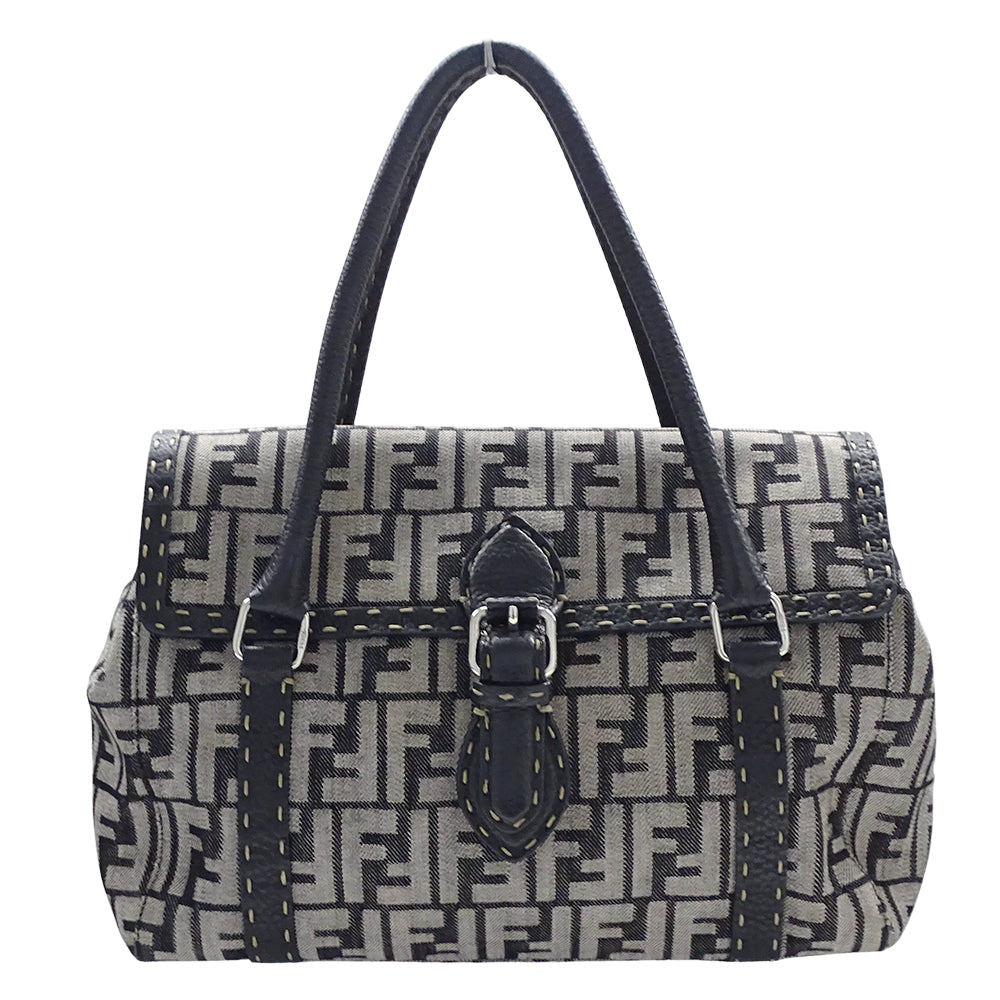 FENDI フェンディ トートバッグ ズッカ セレリア ミニリンダ グレー ネイビー 8BR547 キャンバス レディース 【中古】