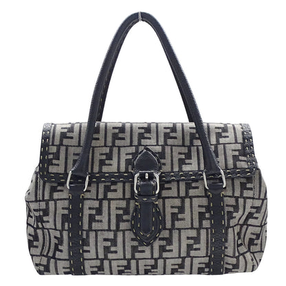 FENDI フェンディ トートバッグ ズッカ セレリア ミニリンダ グレー ネイビー 8BR547 キャンバス レディース 【中古】