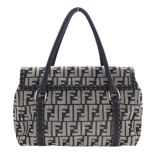 FENDI フェンディ トートバッグ ズッカ セレリア ミニリンダ グレー ネイビー 8BR547 キャンバス レディース 【中古】