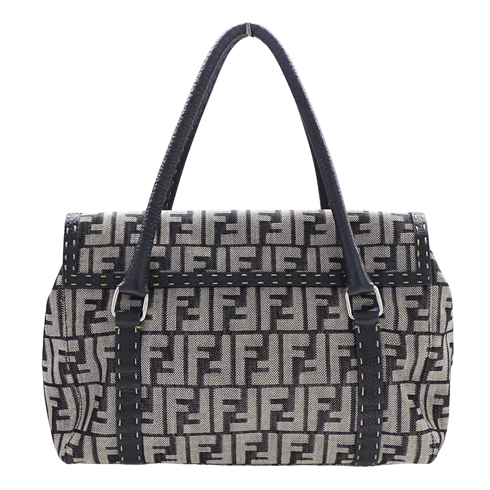 FENDI フェンディ トートバッグ ズッカ セレリア ミニリンダ グレー ネイビー 8BR547 キャンバス レディース 【中古】