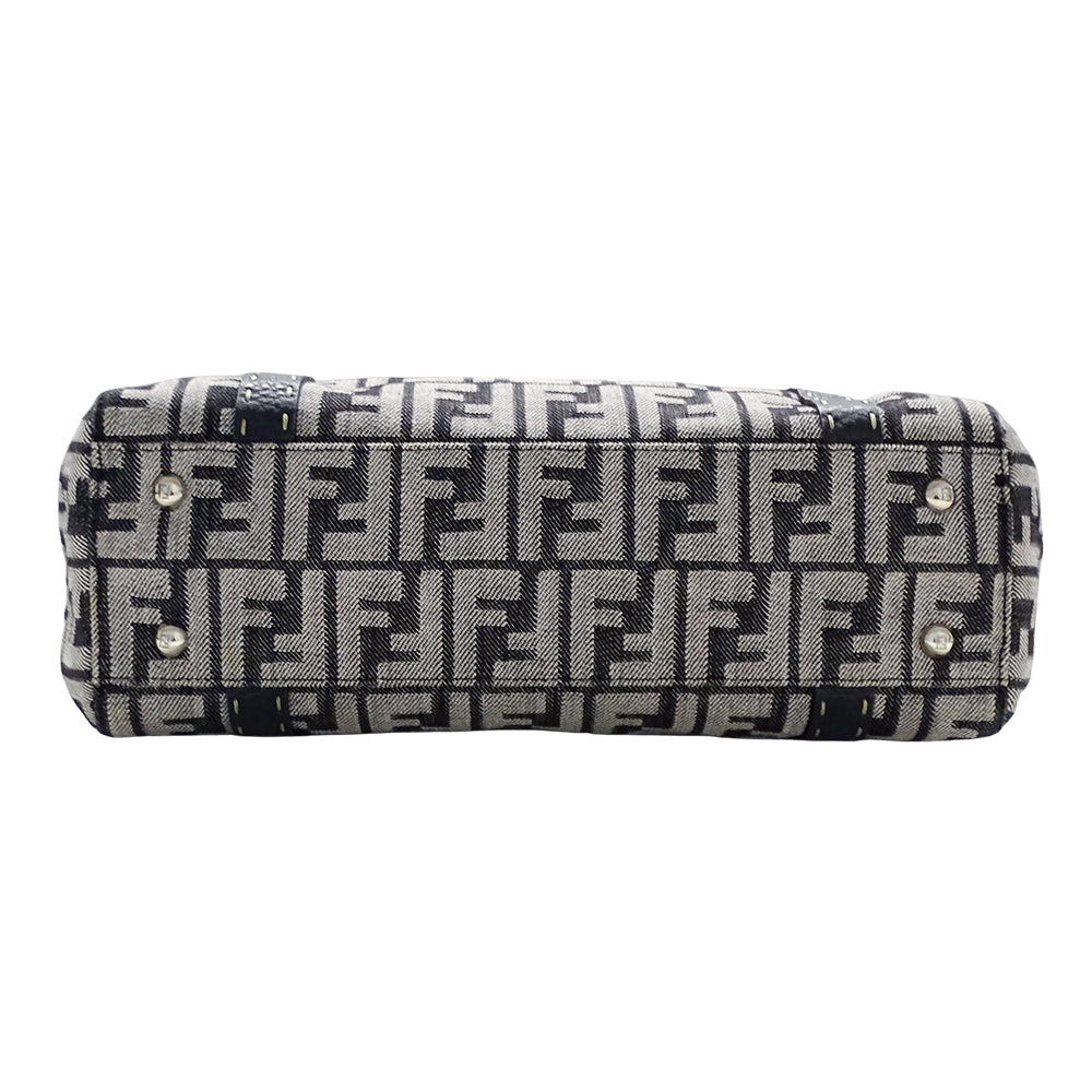 FENDI フェンディ トートバッグ ズッカ セレリア ミニリンダ グレー ネイビー 8BR547 キャンバス レディース 【中古】