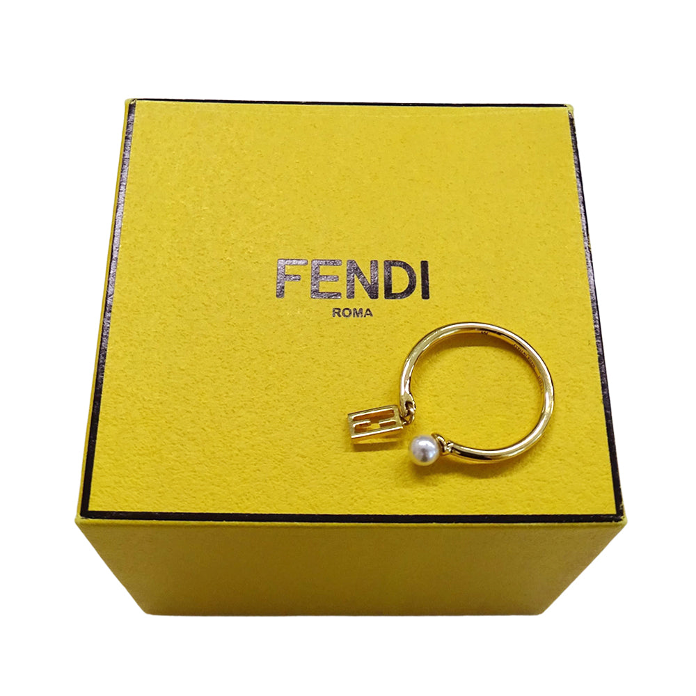 FENDI フェンディ リング 指輪 フェイクパール メタル ゴールド レディース 【中古】