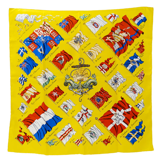 HERMES エルメス カレ90 Pavois 船旗 スカーフ イエロー マルチカラー シルク レディース 【中古】