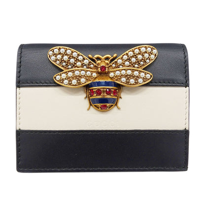 GUCCI グッチ 二つ折り財布 クイーンマーガレット ブラック ホワイト 476072 レザー レディース 【中古】