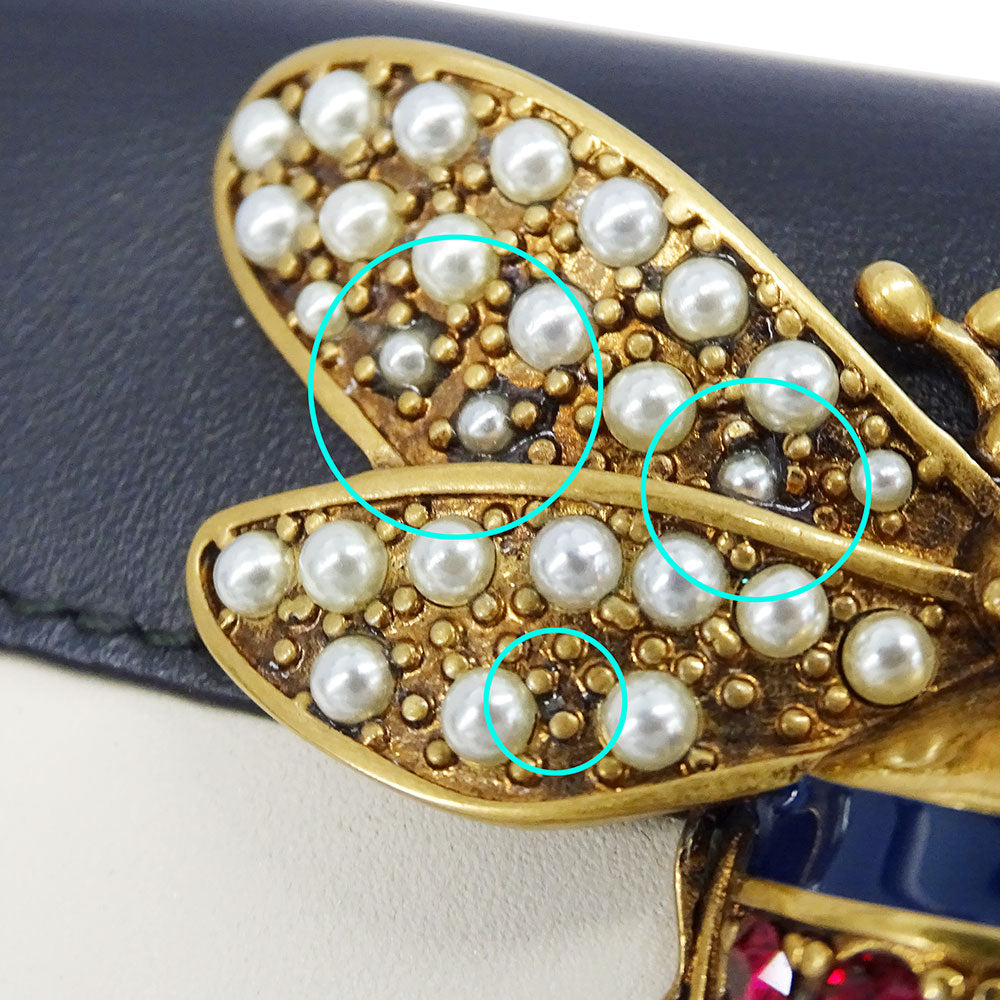 GUCCI グッチ 二つ折り財布 クイーンマーガレット ブラック ホワイト 476072 レザー レディース 【中古】