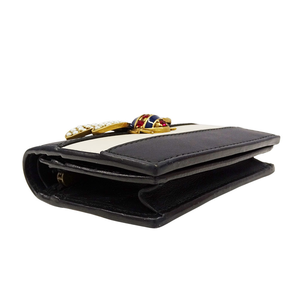 GUCCI グッチ 二つ折り財布 クイーンマーガレット ブラック ホワイト 476072 レザー レディース 【中古】