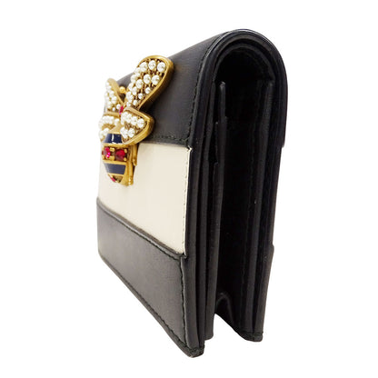 GUCCI グッチ 二つ折り財布 クイーンマーガレット ブラック ホワイト 476072 レザー レディース 【中古】