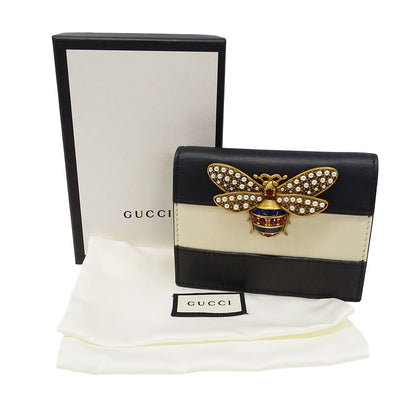 GUCCI グッチ 二つ折り財布 クイーンマーガレット ブラック ホワイト 476072 レザー レディース 【中古】