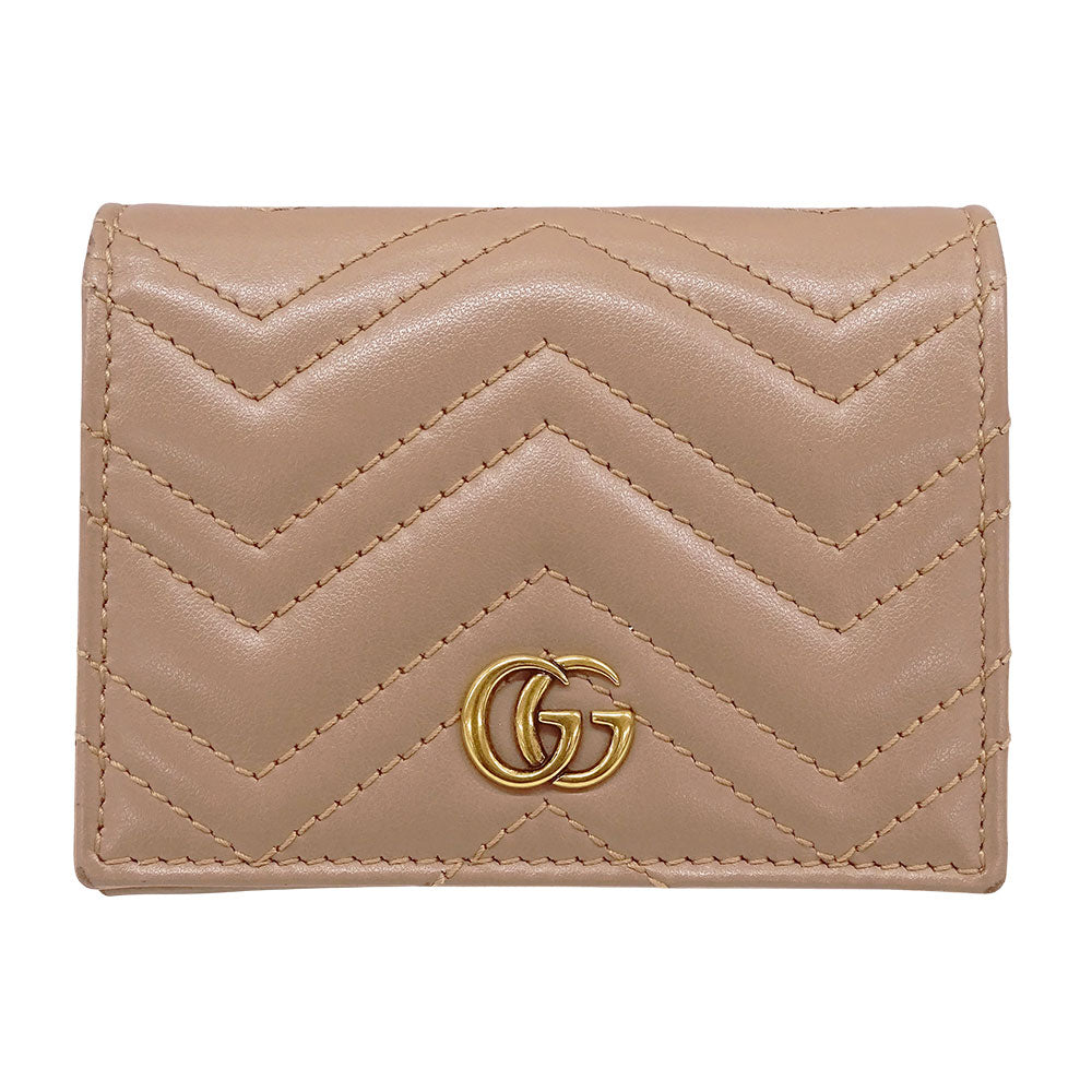 GUCCI グッチ 二つ折り財布 プチマーモント ピンクベージュ 466492 レザー レディース 【中古】