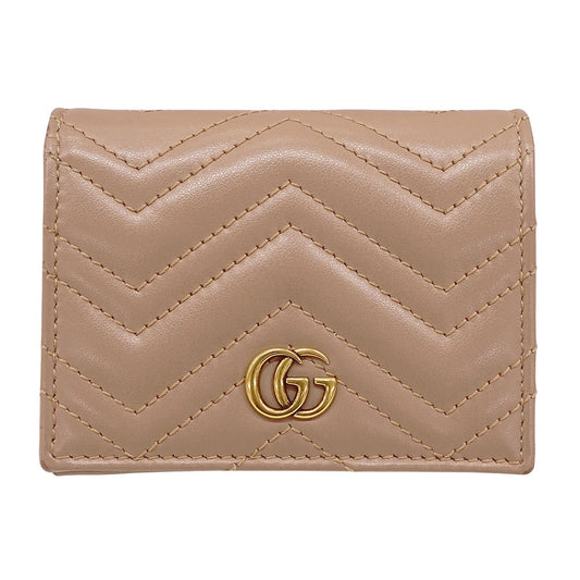 GUCCI グッチ 二つ折り財布 プチマーモント ピンクベージュ 466492 レザー レディース 【中古】