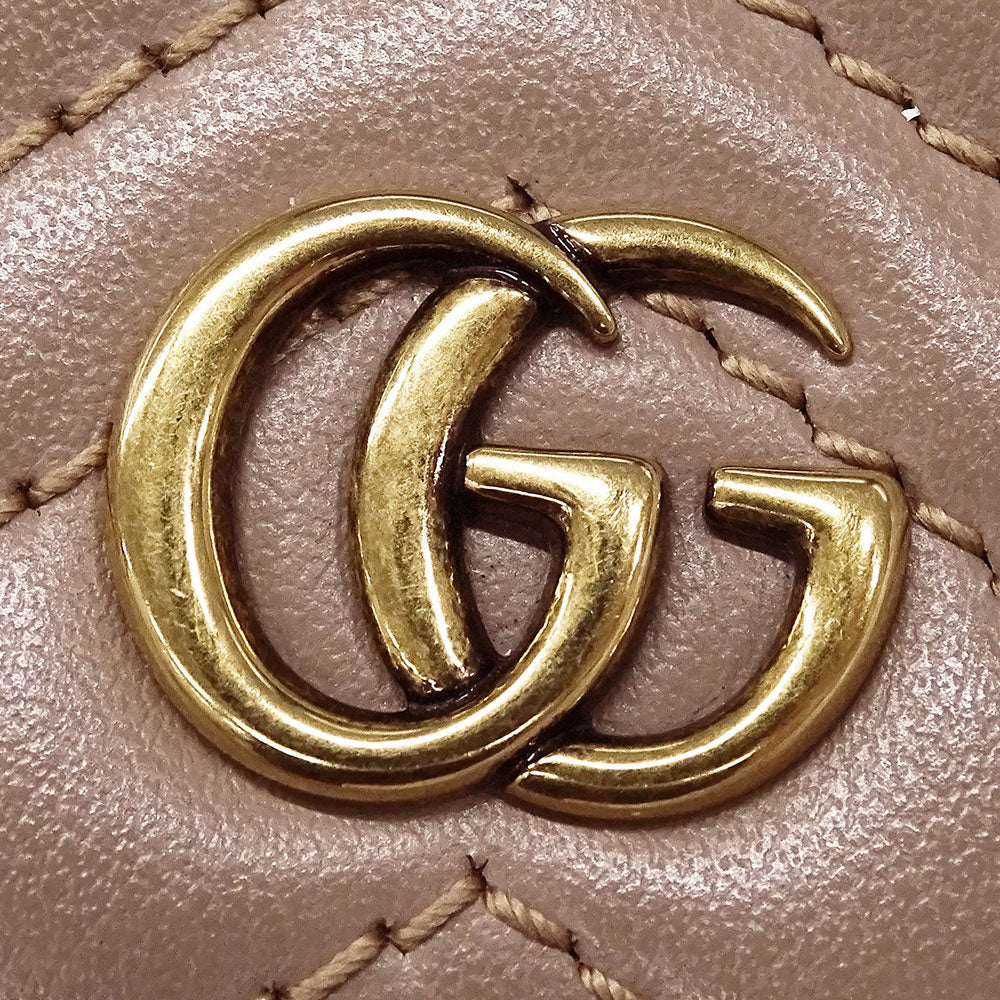 GUCCI グッチ 二つ折り財布 プチマーモント ピンクベージュ 466492 レザー レディース 【中古】