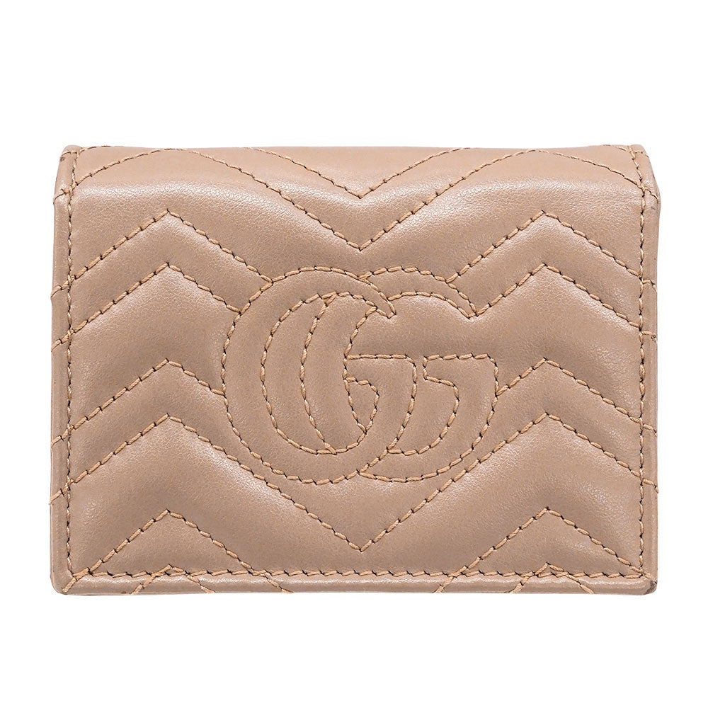 GUCCI グッチ 二つ折り財布 プチマーモント ピンクベージュ 466492 レザー レディース 【中古】