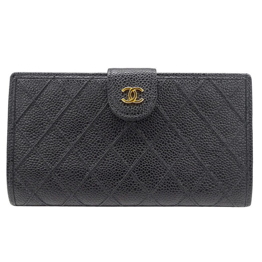 CHANEL シャネル 長財布 ビコローレ ブラック ゴールド金具 キャビアスキン レディース 【中古】