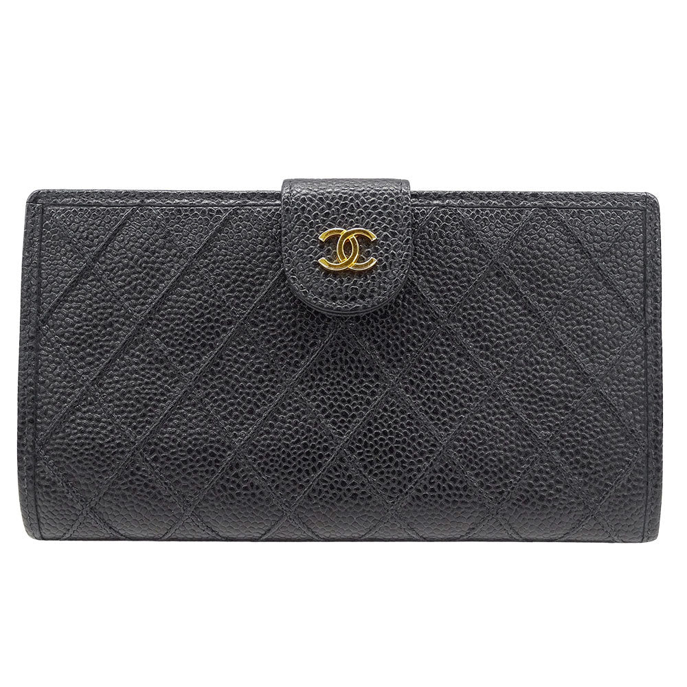 CHANEL シャネル 長財布 ビコローレ ブラック ゴールド金具 キャビアスキン レディース 【中古】