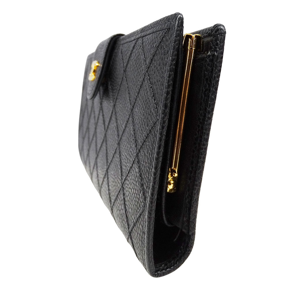CHANEL シャネル 長財布 ビコローレ ブラック ゴールド金具 キャビアスキン レディース 【中古】