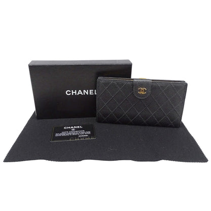 CHANEL シャネル 長財布 ビコローレ ブラック ゴールド金具 キャビアスキン レディース 【中古】
