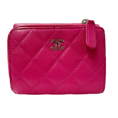 CHANEL シャネル 三つ折り財布 マトラッセ ピンク シルバー金具 キャビアスキン レディース 【中古】