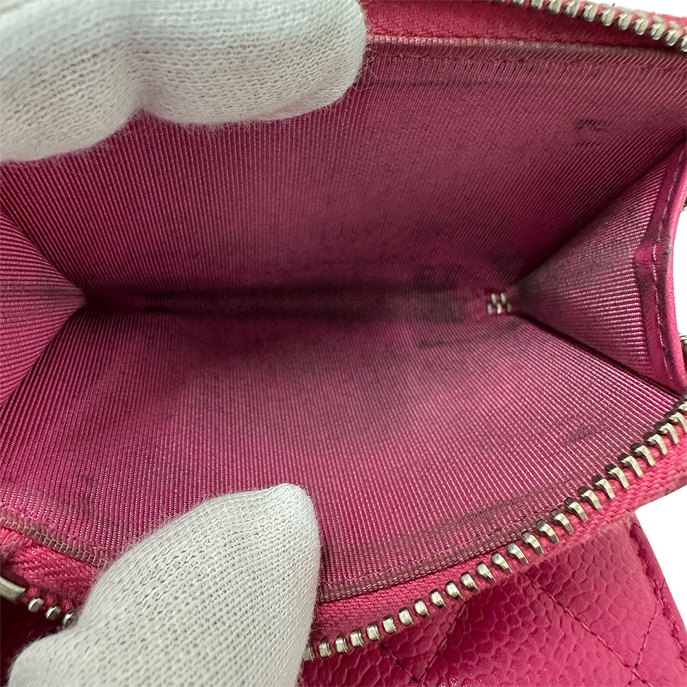 CHANEL シャネル 三つ折り財布 マトラッセ ピンク シルバー金具 キャビアスキン レディース 【中古】