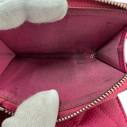 CHANEL シャネル 三つ折り財布 マトラッセ ピンク シルバー金具 キャビアスキン レディース 【中古】