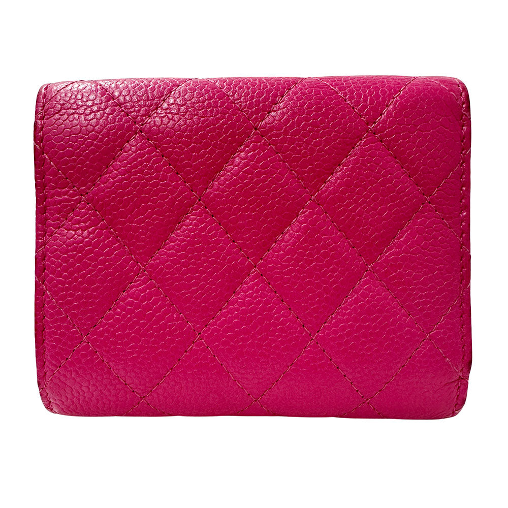 CHANEL シャネル 三つ折り財布 マトラッセ ピンク シルバー金具 キャビアスキン レディース 【中古】