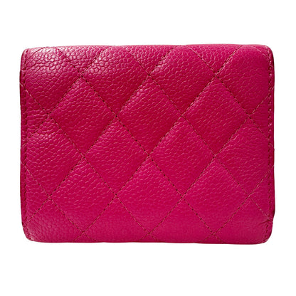 CHANEL シャネル 三つ折り財布 マトラッセ ピンク シルバー金具 キャビアスキン レディース 【中古】