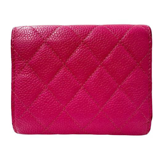 CHANEL シャネル 三つ折り財布 マトラッセ ピンク シルバー金具 キャビアスキン レディース 【中古】