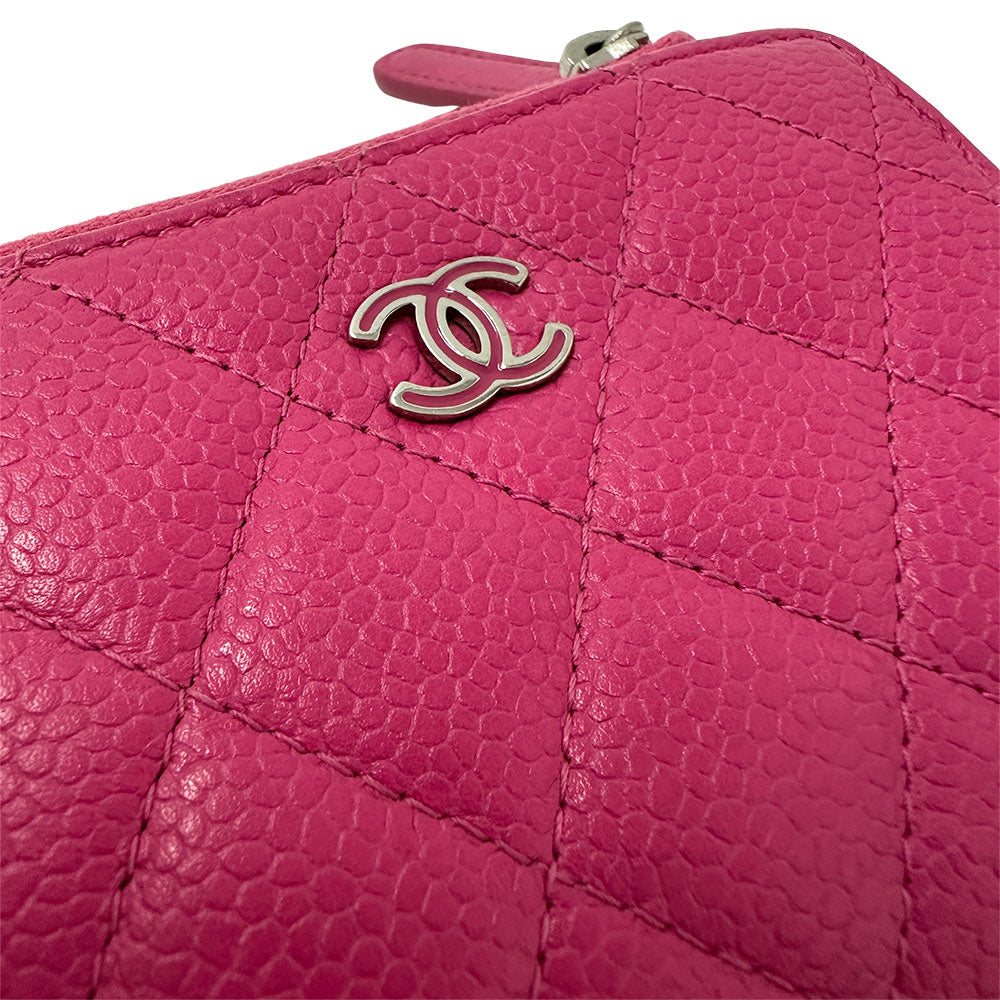 CHANEL シャネル 三つ折り財布 マトラッセ ピンク シルバー金具 キャビアスキン レディース 【中古】