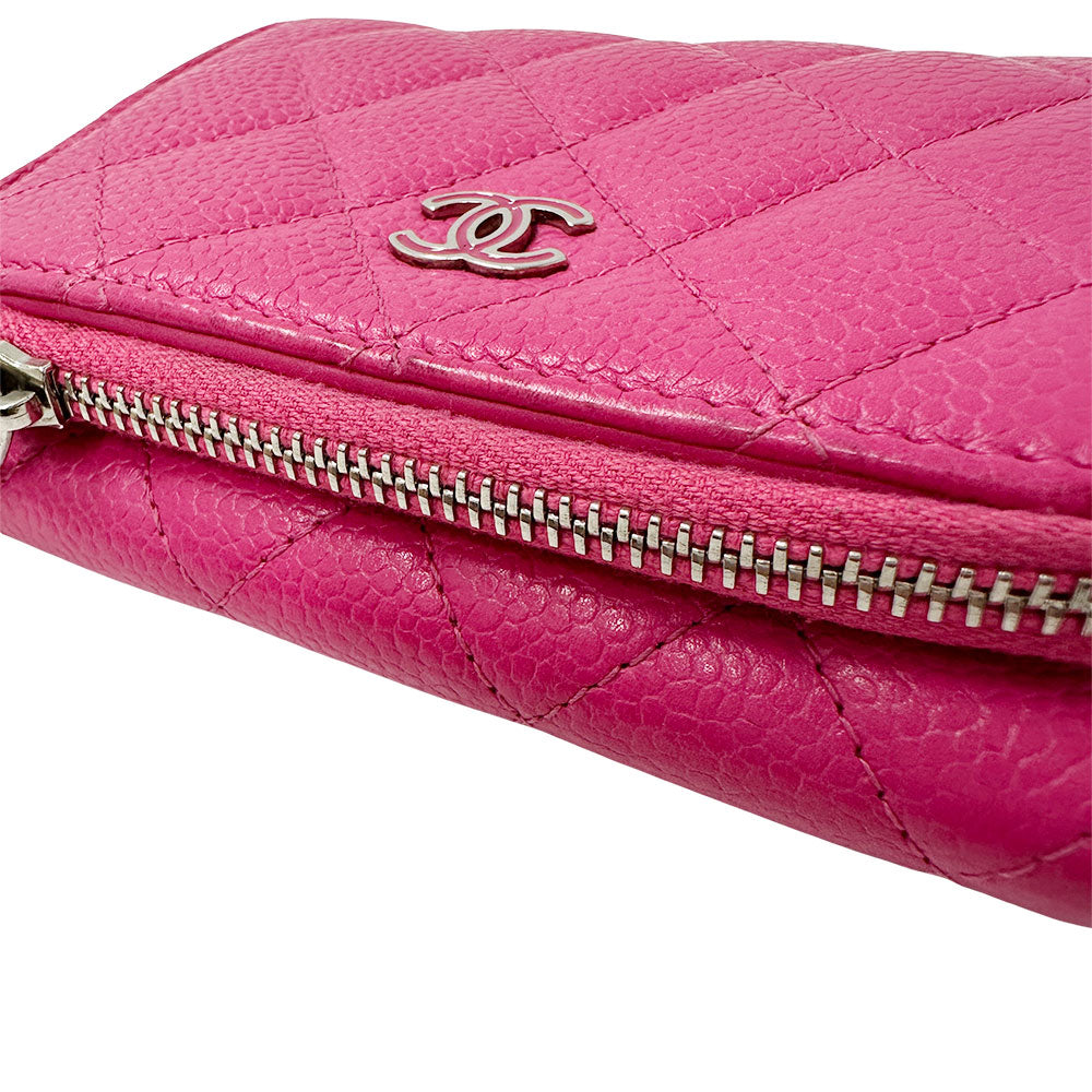 CHANEL シャネル 三つ折り財布 マトラッセ ピンク シルバー金具 キャビアスキン レディース 【中古】