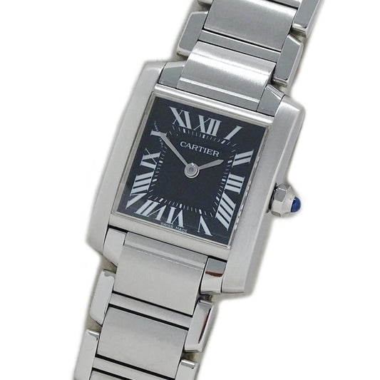 Cartier カルティエ タンクフランセーズ SM W51026Q3 レディース 腕時計 アジア限定 クオーツ QZ ステンレス SS ブラック 磨き済み 【中古】