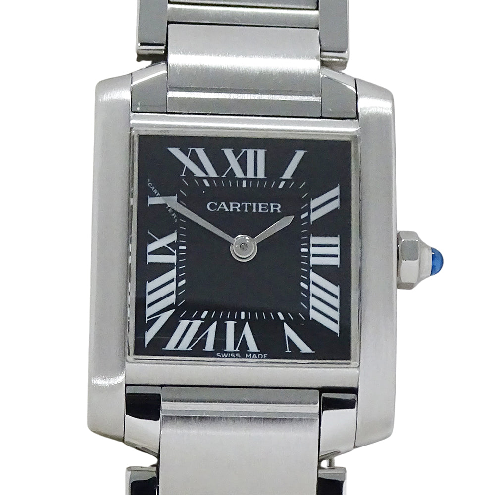 Cartier カルティエ タンクフランセーズ SM W51026Q3 レディース 腕時計 アジア限定 クオーツ QZ ステンレス SS ブラック 磨き済み 【中古】