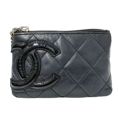 CHANEL シャネル カンボン コインケース ココマーク ブラック シルバー金具 ラムスキン レディース メンズ 【中古】