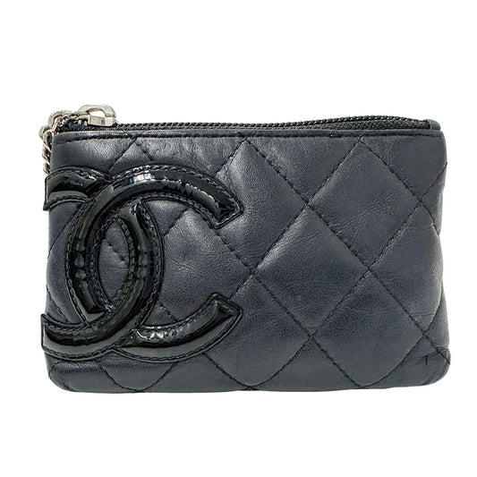CHANEL シャネル カンボン コインケース ココマーク ブラック シルバー金具 ラムスキン レディース メンズ 【中古】