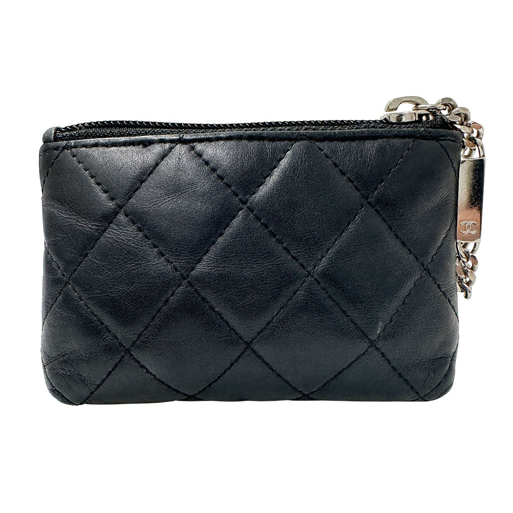 CHANEL シャネル カンボン コインケース ココマーク ブラック シルバー金具 ラムスキン レディース メンズ 【中古】