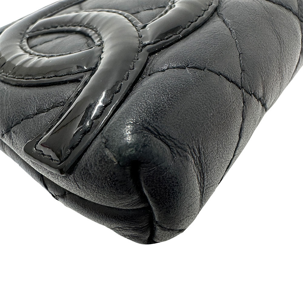 CHANEL シャネル カンボン コインケース ココマーク ブラック シルバー金具 ラムスキン レディース メンズ 【中古】
