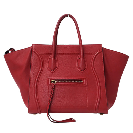 CELINE セリーヌ ラゲージ ファントム トートバッグ レッド レザー レディース 【中古】