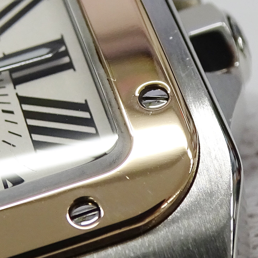 Cartier カルティエ サントス100 MM W20107X7 ボーイズ 腕時計 自動巻き AT ステンレス SS ピンクゴールド PGレザー 磨き済み 【中古】