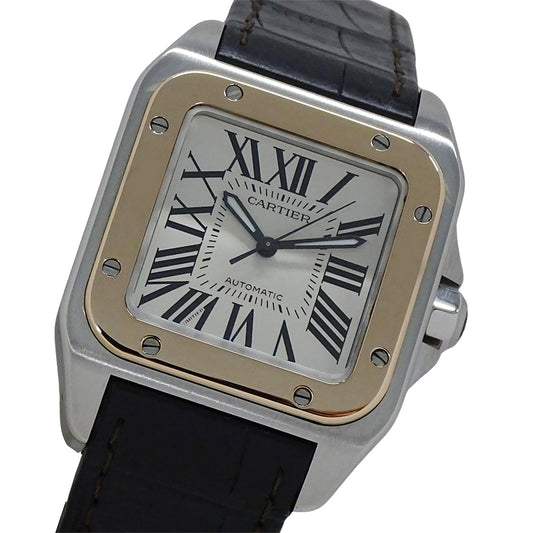Cartier カルティエ サントス100 MM W20107X7 ボーイズ 腕時計 自動巻き AT ステンレス SS ピンクゴールド PGレザー 磨き済み 【中古】