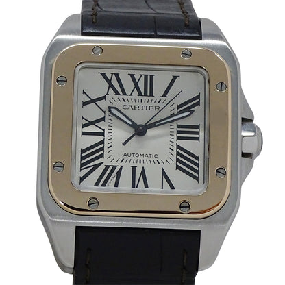 Cartier カルティエ サントス100 MM W20107X7 ボーイズ 腕時計 自動巻き AT ステンレス SS ピンクゴールド PGレザー 磨き済み 【中古】