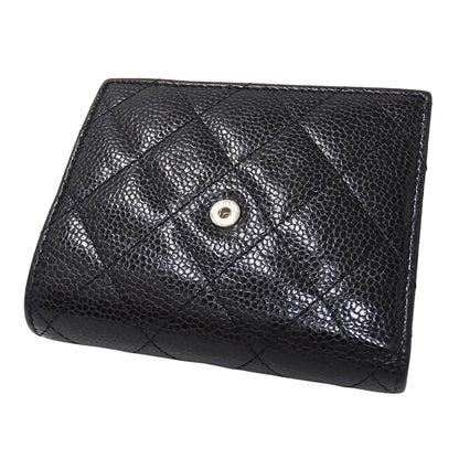 CHANEL シャネル 二つ折り財布 マトラッセ クラシック ブラック シルバー金具 キャビアスキン レディース 【中古】