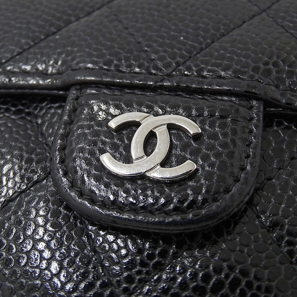 CHANEL シャネル 二つ折り財布 マトラッセ クラシック ブラック シルバー金具 キャビアスキン レディース 【中古】
