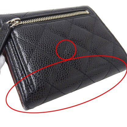 CHANEL シャネル 二つ折り財布 マトラッセ クラシック ブラック シルバー金具 キャビアスキン レディース 【中古】