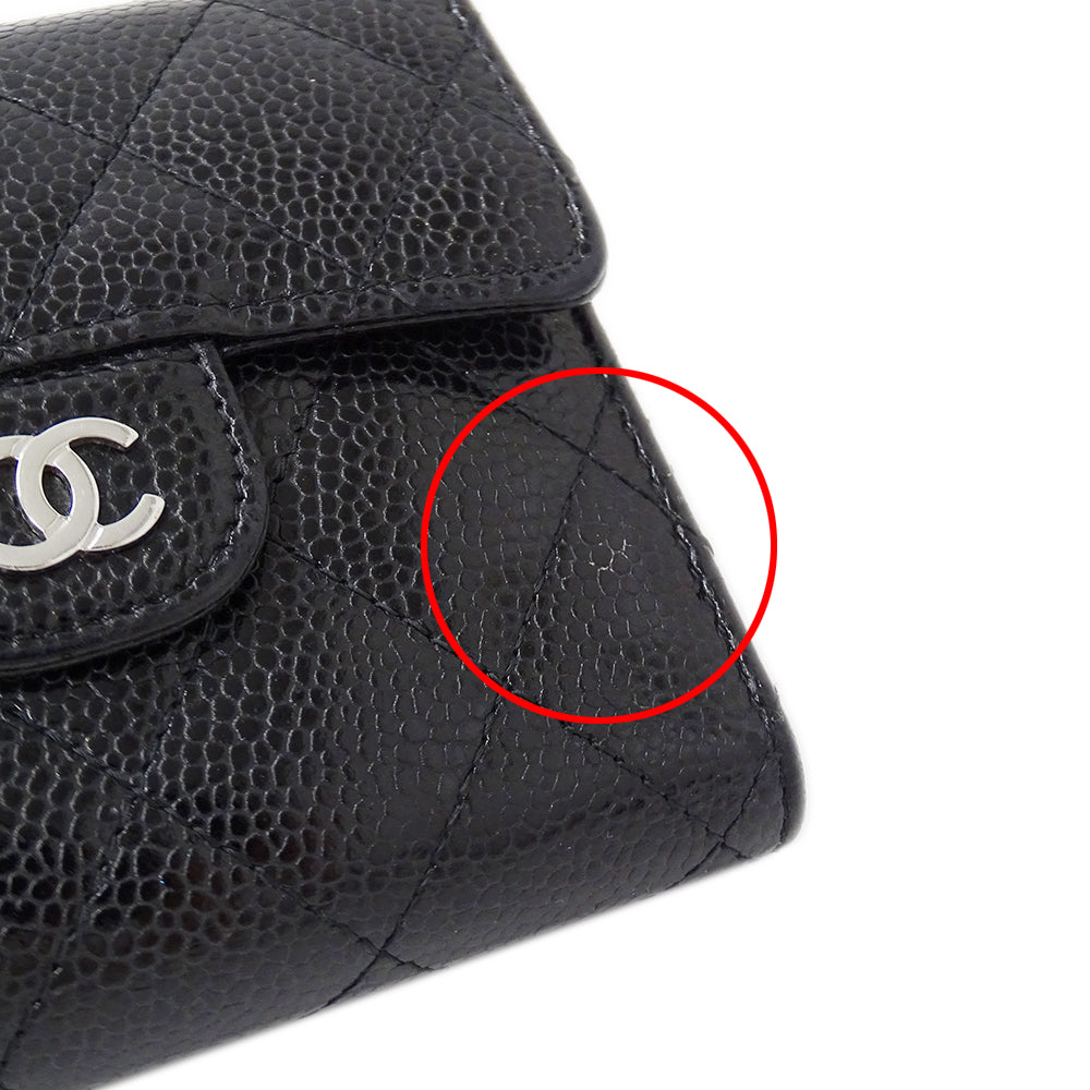 CHANEL シャネル 二つ折り財布 マトラッセ クラシック ブラック シルバー金具 キャビアスキン レディース 【中古】