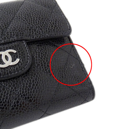 CHANEL シャネル 二つ折り財布 マトラッセ クラシック ブラック シルバー金具 キャビアスキン レディース 【中古】