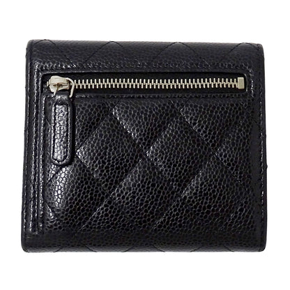 CHANEL シャネル 二つ折り財布 マトラッセ クラシック ブラック シルバー金具 キャビアスキン レディース 【中古】