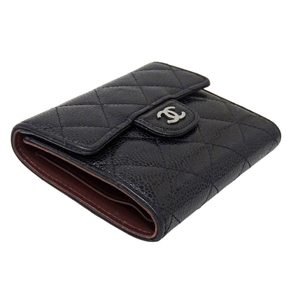 CHANEL シャネル 二つ折り財布 マトラッセ クラシック ブラック シルバー金具 キャビアスキン レディース 【中古】
